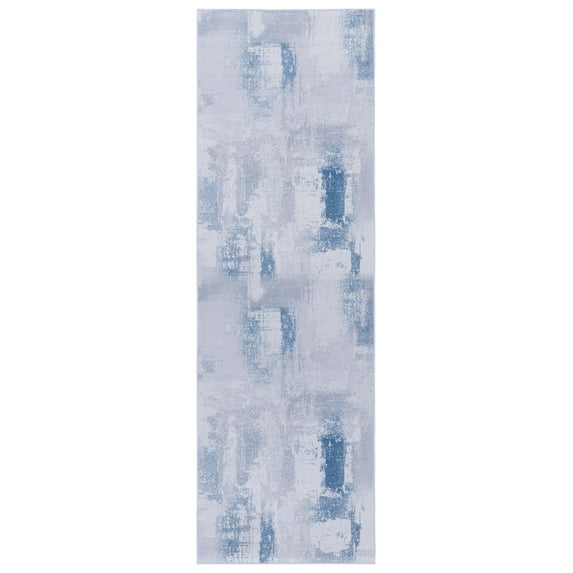 SAFAVIEH Tacoma Richard Abstract Machine Washable Runner Rug, Grey/Blue, 2'6" x 12'
