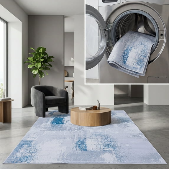 SAFAVIEH Tacoma Richard Traditional Machine Washable Area Rug, Grey/Blue, 6' x 9'