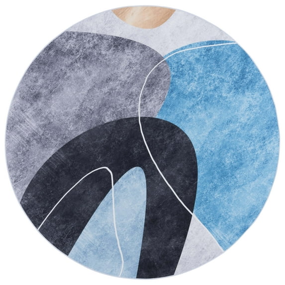 SAFAVIEH Tacoma Sophia Abstract Machine Washable Area Rug, Dark Grey/Turquoise, 4' x 4' Round