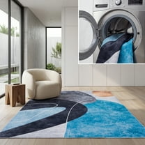 SAFAVIEH Tacoma Sophia Abstract Machine Washable Area Rug, Dark Grey/Turquoise, 4' x 4' Square