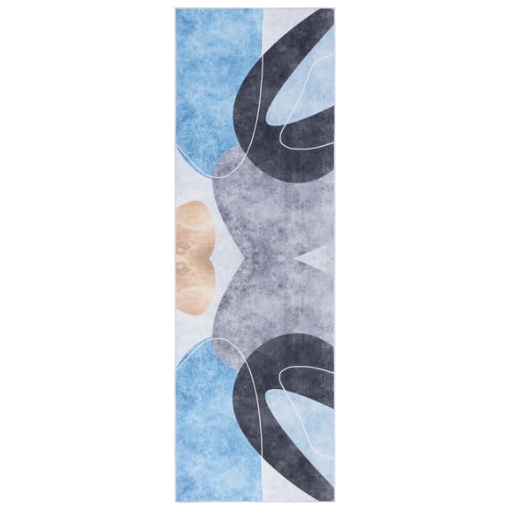 SAFAVIEH Tacoma Sophia Abstract Machine Washable Runner Rug, Dark Grey/Turquoise, 2'6" x 12'