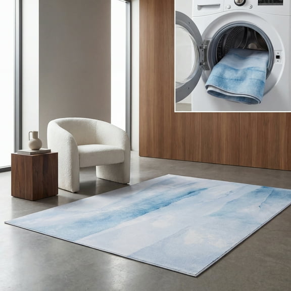 SAFAVIEH Tacoma Stella Abstract Machine Washable Area Rug, Ivory/Blue, 5' x 8'