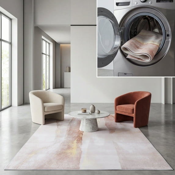 SAFAVIEH Tacoma Stella Traditional Machine Washable Area Rug, Beige/Gold, 6' x 6' Square