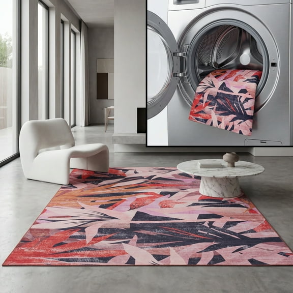 SAFAVIEH Tacoma Valerie Abstract Machine Washable Area Rug, Pink/Rust, 9' x 12'