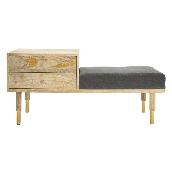 SAFAVIEH Taft 2 Drawer Cushioned Seat Bench, Natural/Grey