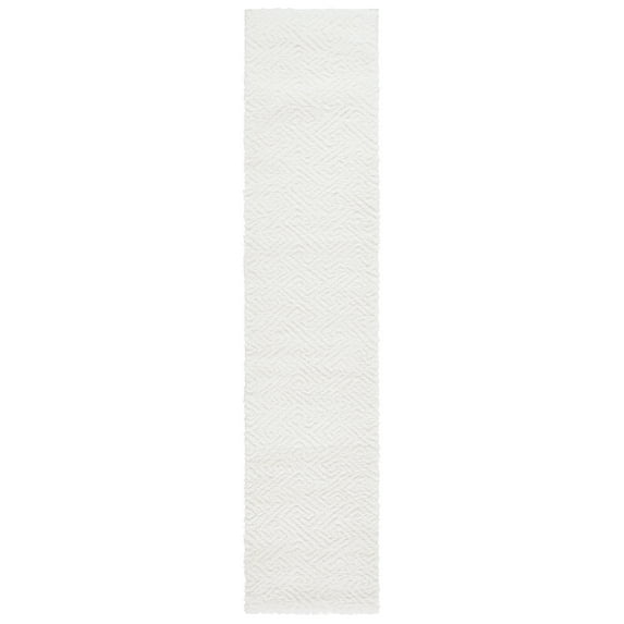SAFAVIEH Tahoe Ainsley Geometric Shag Runner Rug, White, 2' x 7'
