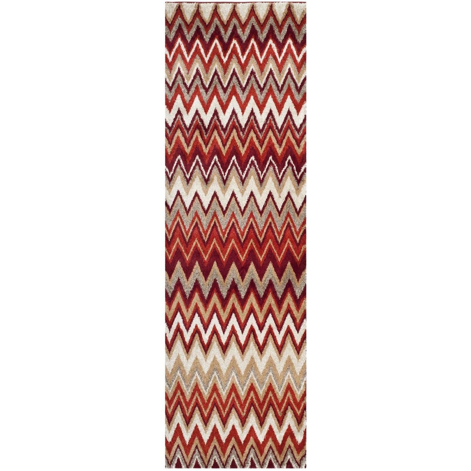 Tahoe Beige and Terracotta Stripe Synthetic Runner Rug 2' 6" x 8' 0"