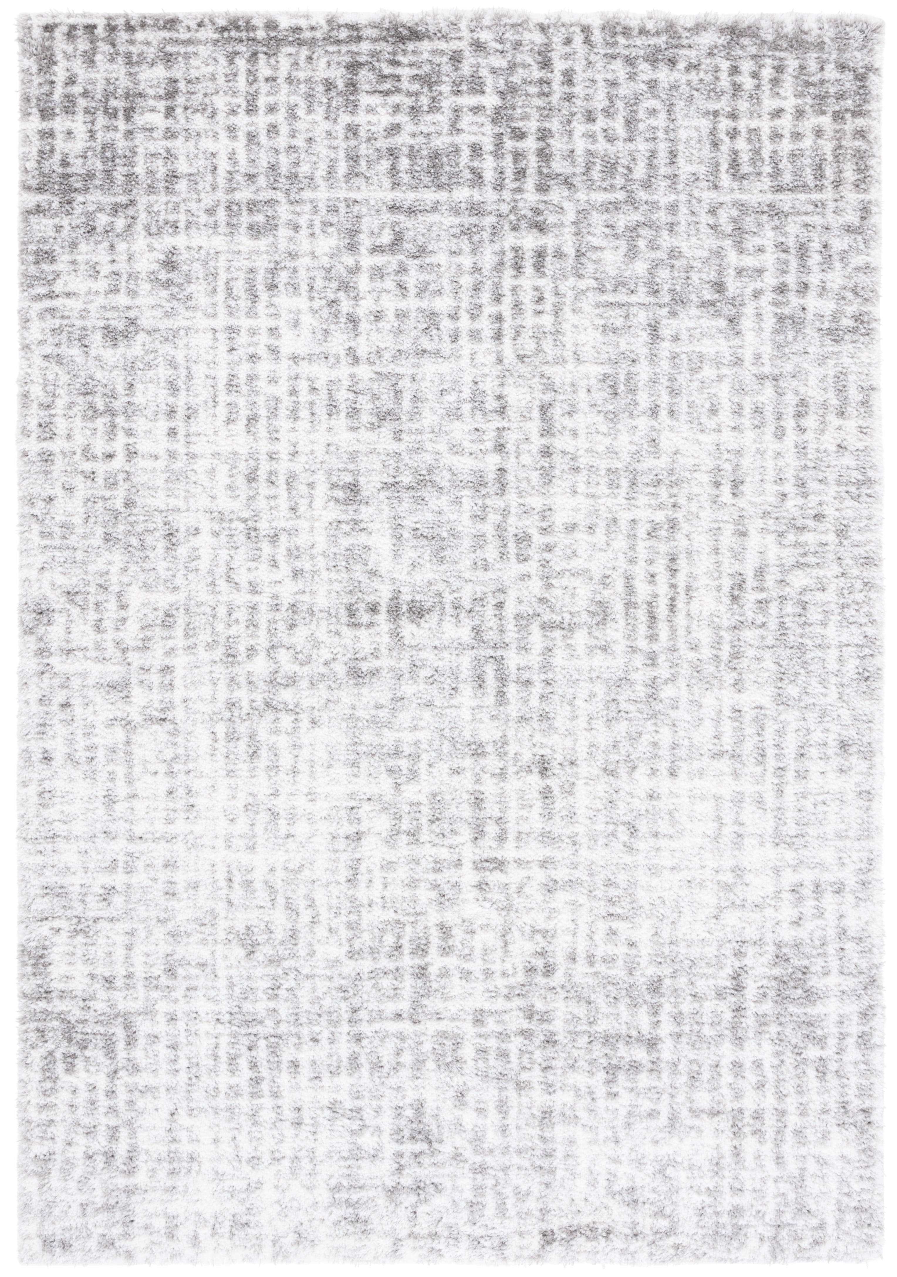Ivory and Gray Rectangular Shag Area Rug, 5' x 7'