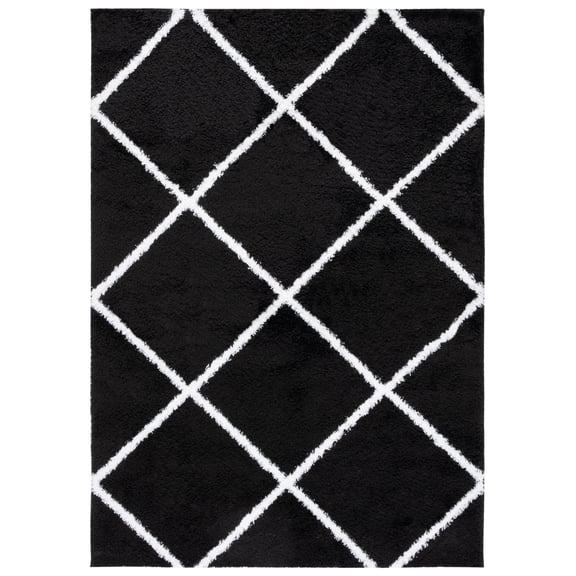 SAFAVIEH Tahoe Elwyn Geometric Shag Area Rug, Black/White, 5' x 7'
