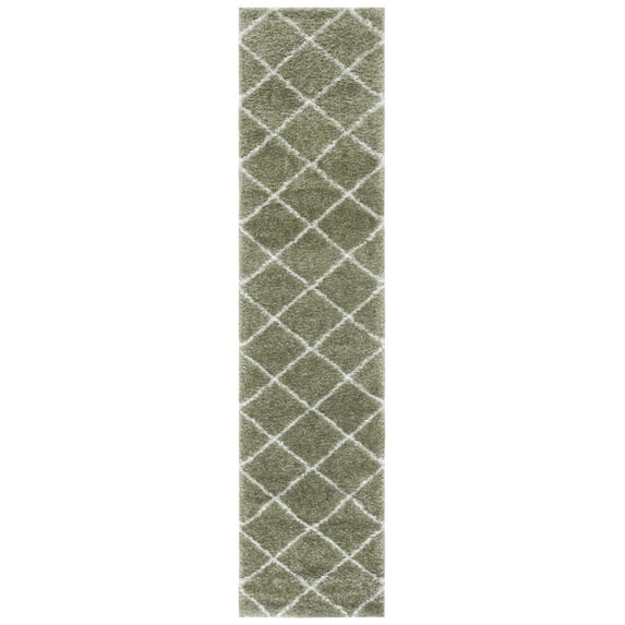 SAFAVIEH Tahoe Elwyn Geometric Shag Runner Rug, Sage/White, 2' x 9'