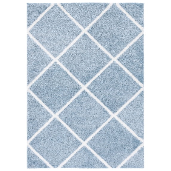 SAFAVIEH Tahoe Elwyn Trellis Shag Area Rug, 4' x 6', Blue/White