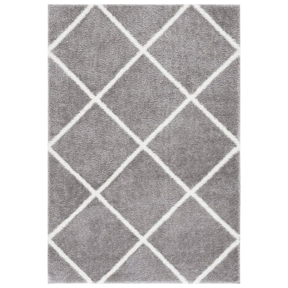 SAFAVIEH Tahoe Elwyn Trellis Shag Area Rug, 5' x 7', Grey/White
