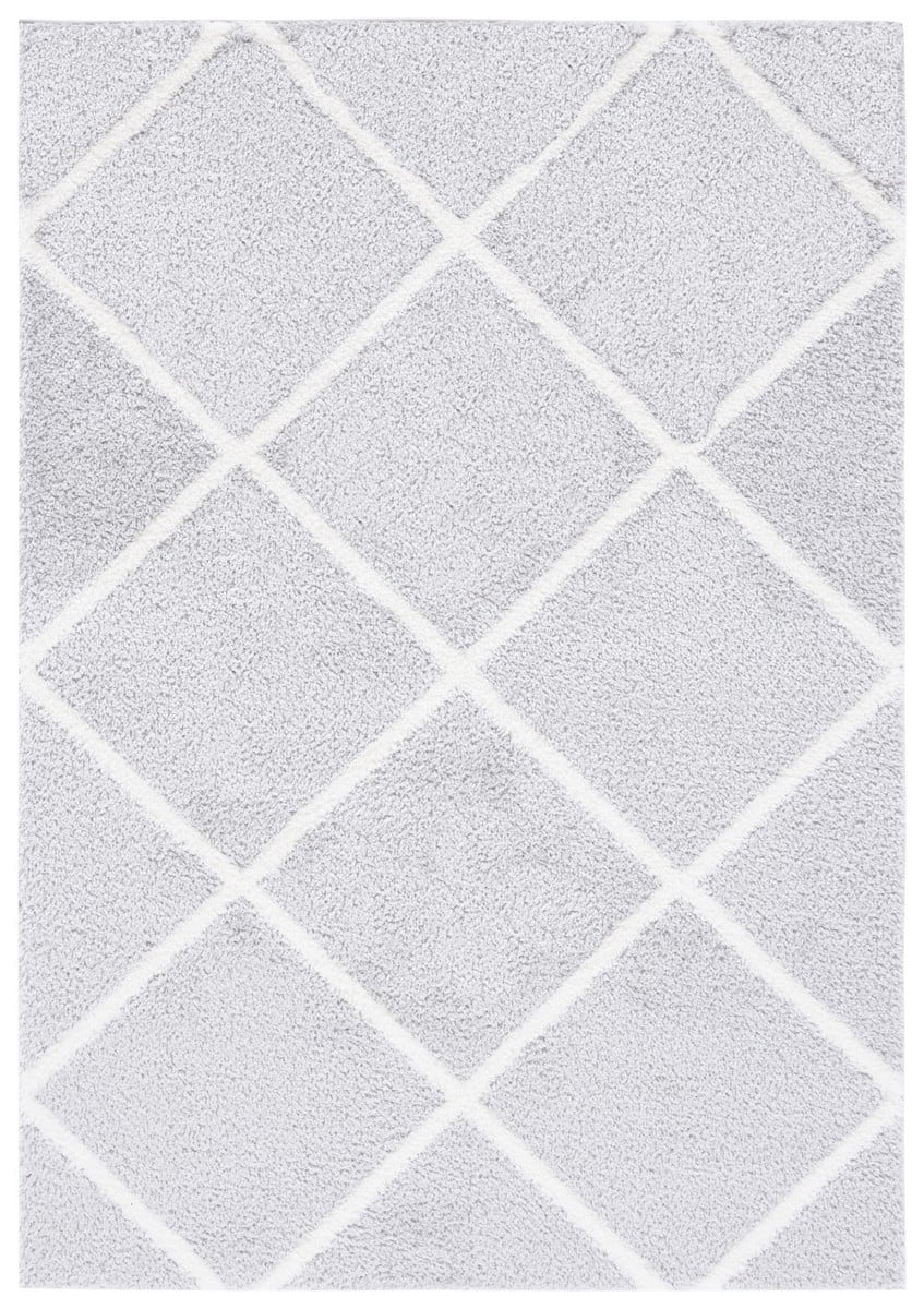 Light Grey and White Rectangular Shag Area Rug 5' x 7'