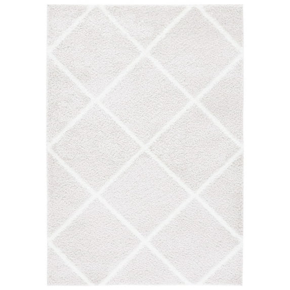 SAFAVIEH Tahoe Elwyn Trellis Shag Area Rug, 5' x 7', Silver/White