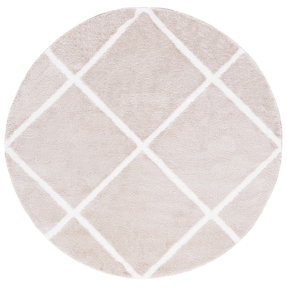 SAFAVIEH Tahoe Elwyn Trellis Shag Area Rug, 6'7" x 6'7" Round, Beige/White