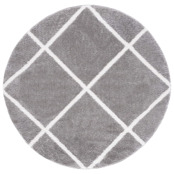 SAFAVIEH Tahoe Elwyn Trellis Shag Area Rug, 6'7" x 6'7" Round, Grey/White