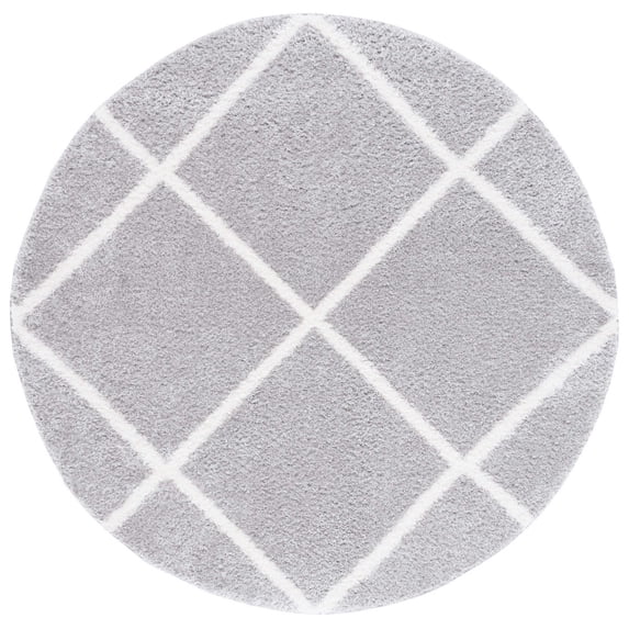 SAFAVIEH Tahoe Elwyn Trellis Shag Area Rug, 6'7" x 6'7" Round, Light Grey/White