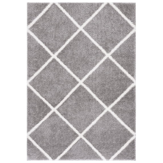 SAFAVIEH Tahoe Elwyn Trellis Shag Area Rug, 6'7" x 6'7" Square, Grey/White
