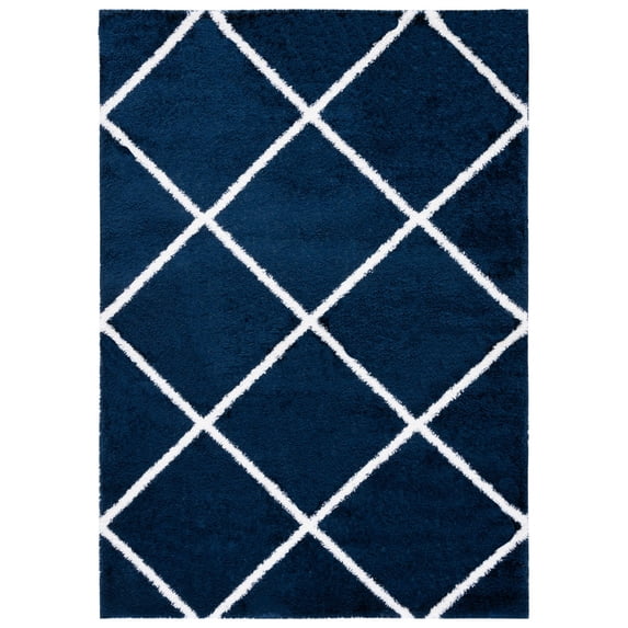 SAFAVIEH Tahoe Elwyn Trellis Shag Area Rug, 6'7" x 6'7" Square, Navy/White