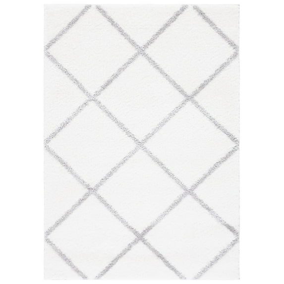 SAFAVIEH Tahoe Elwyn Trellis Shag Area Rug, 6'7" x 8'7", White/Grey