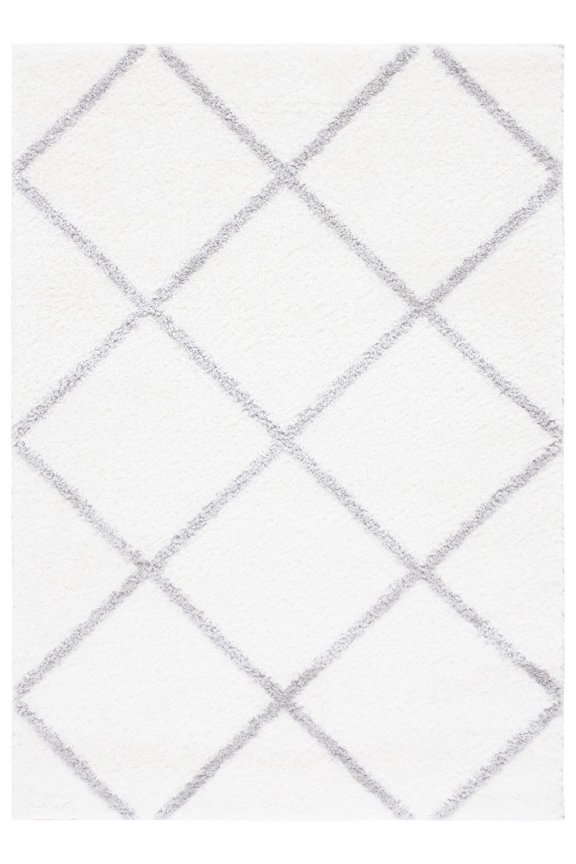 Tahoe Elwyn Trellis Shag Area Rug, 6'7" x 8'7", White/Grey