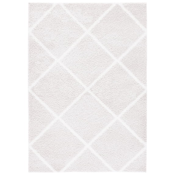 SAFAVIEH Tahoe Elwyn Trellis Shag Area Rug, 8' x 10', Silver/White
