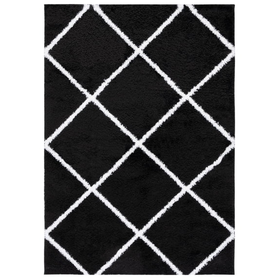 SAFAVIEH Tahoe Elwyn Trellis Shag Area Rug, 9' x 12', Black/White