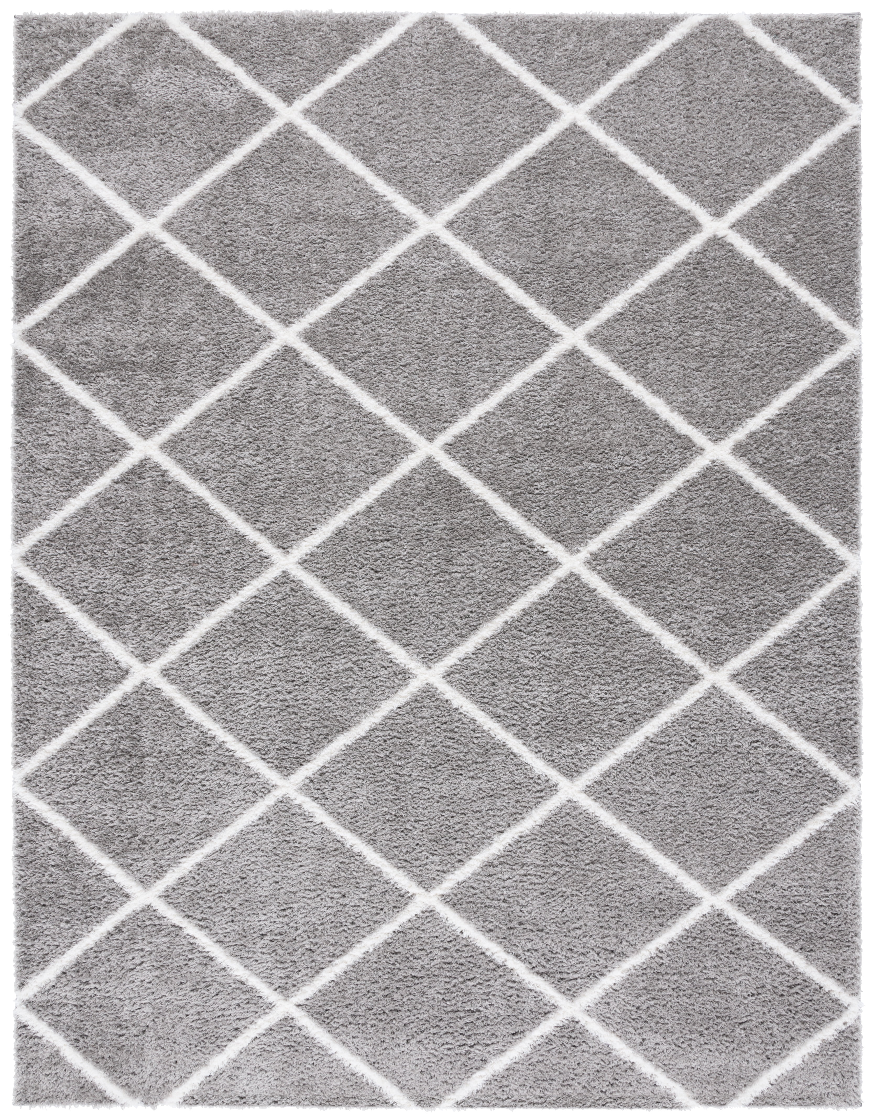 54" Round White/Grey Geometric Shag Synthetic Rug
