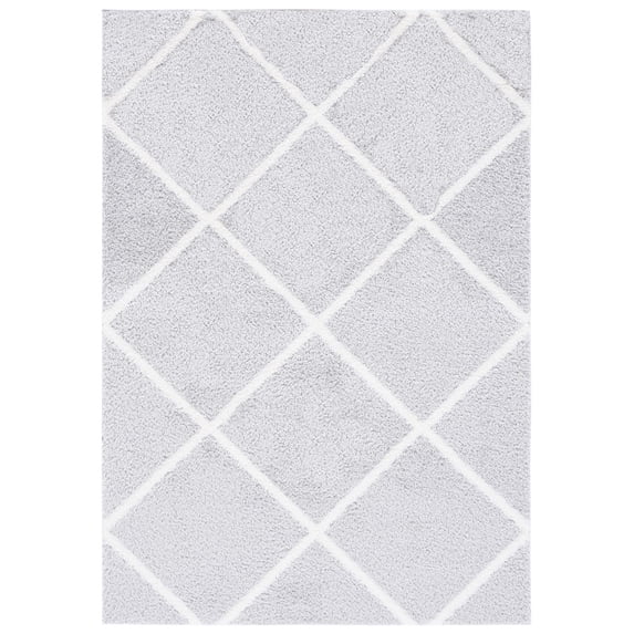 SAFAVIEH Tahoe Elwyn Trellis Shag Area Rug, 9' x 12', Light Grey/White