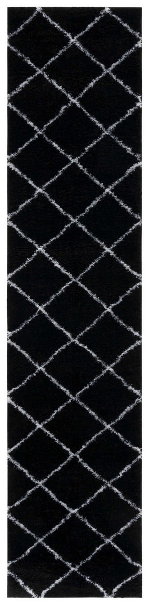 Black and White Geometric Shag Runner Rug, 2' x 9'