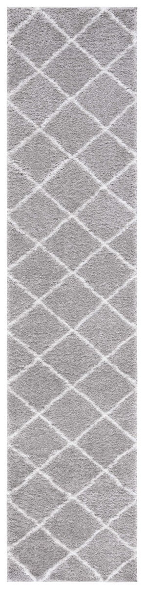 Tahoe Gray and Ivory Synthetic Shag Runner Rug, 2 x 9 ft