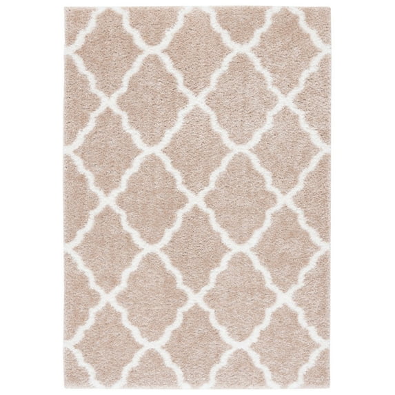 SAFAVIEH Tahoe Gerald Quatrefoil Shag Area Rug, 4' x 6', Beige/White