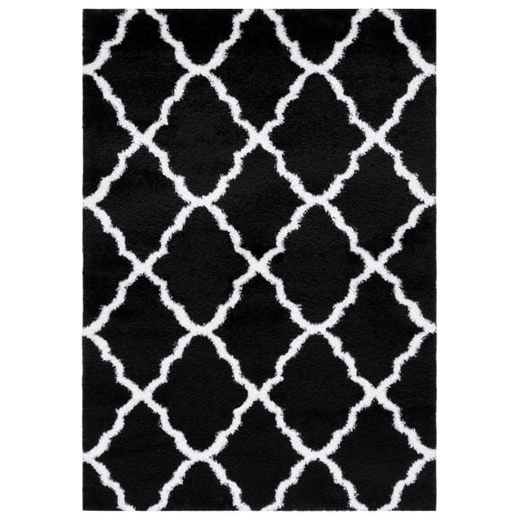 SAFAVIEH Tahoe Gerald Quatrefoil Shag Area Rug, 4' x 6', Black/White