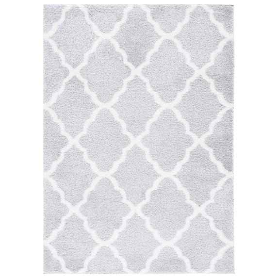 SAFAVIEH Tahoe Gerald Quatrefoil Shag Area Rug, 4' x 6', Light Grey/White