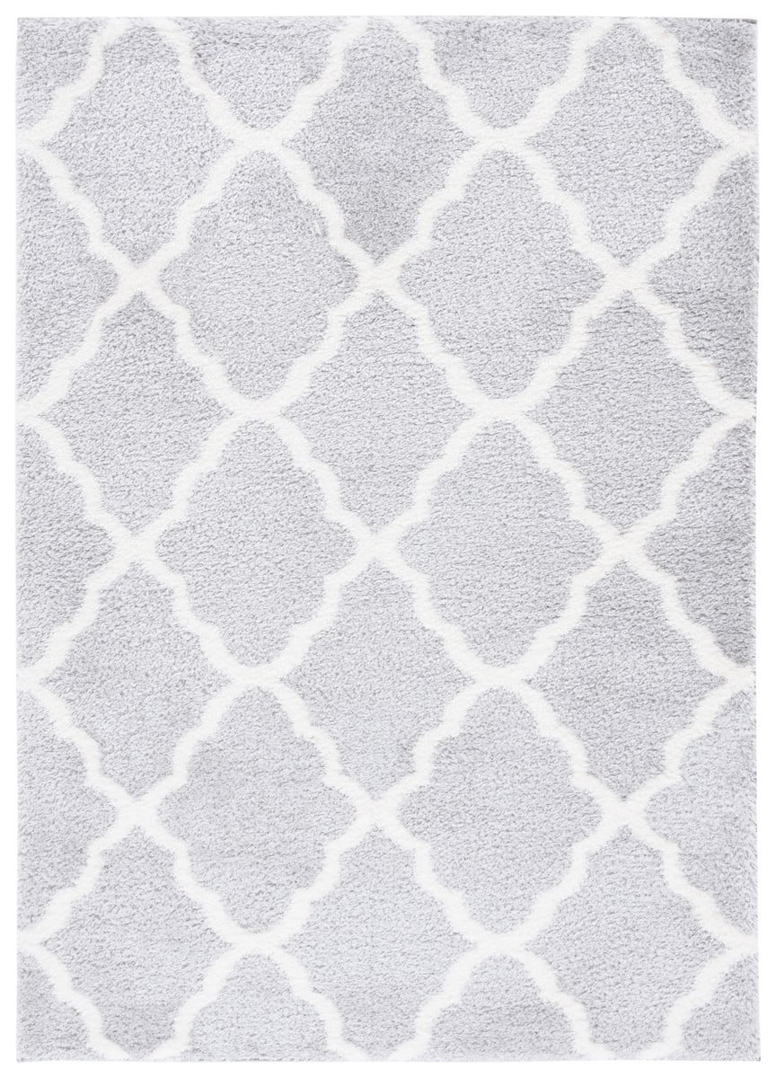 Light Grey and White Geometric Shag 5' x 7' Area Rug