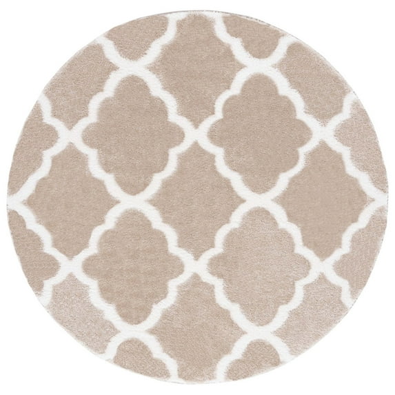 SAFAVIEH Tahoe Gerald Quatrefoil Shag Area Rug, 6'7" x 6'7" Round, Beige/White