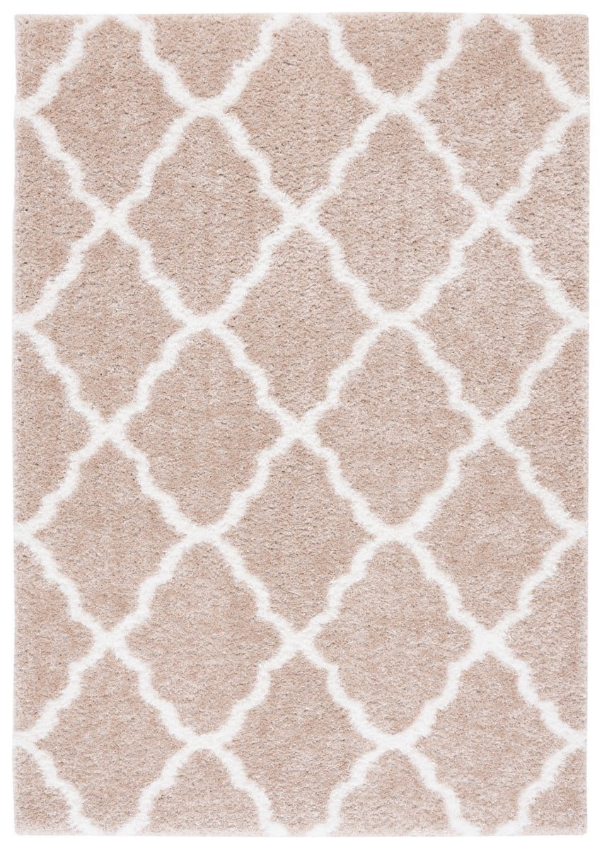 SAFAVIEH Tahoe Gerald Quatrefoil Shag Area Rug, 6'7" x 6'7" Square, Beige/White