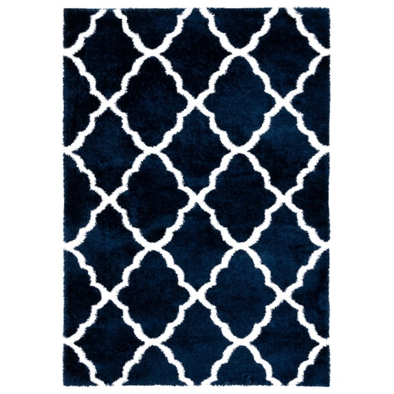 SAFAVIEH Tahoe Gerald Quatrefoil Shag Area Rug, 6'7" x 6'7" Square, Navy/White