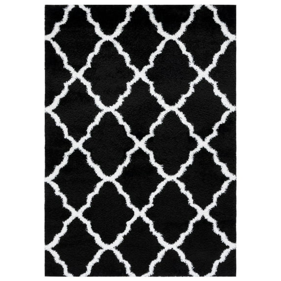 SAFAVIEH Tahoe Gerald Quatrefoil Shag Area Rug, 9' x 12', Black/White