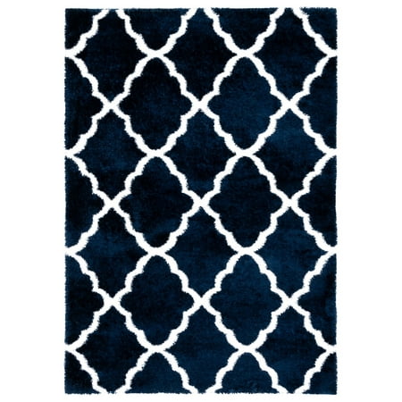 SAFAVIEH Tahoe Gerald Quatrefoil Shag Area Rug, 9' x 12', Navy/White