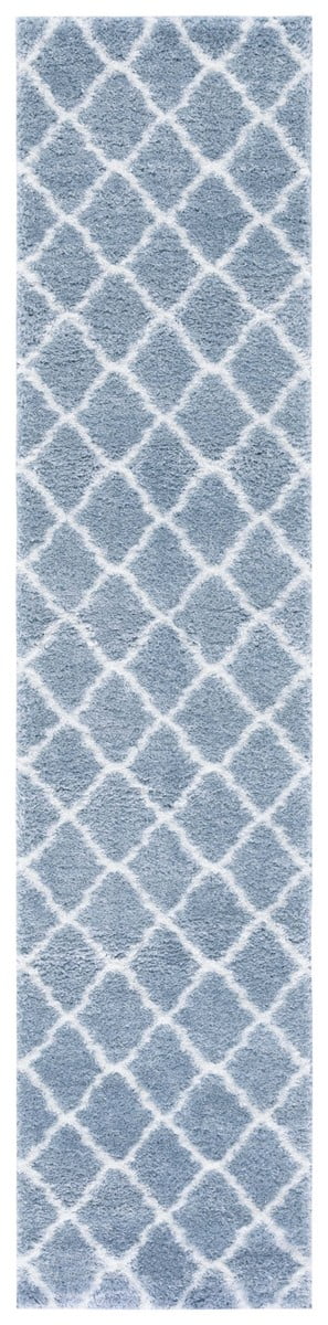 Blue and White Synthetic Shag Runner Rug 2 x 9 ft