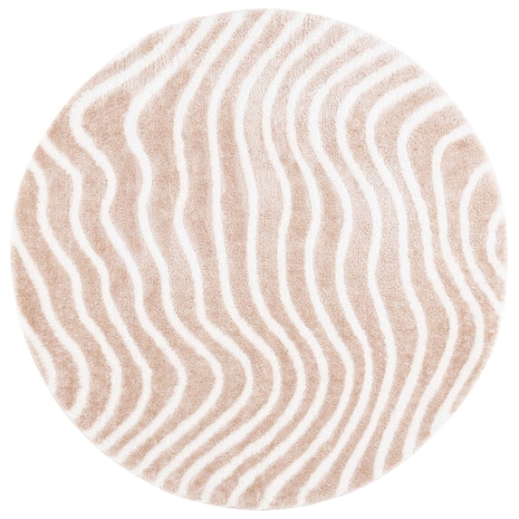 SAFAVIEH Tahoe Kuzman Abstract Shag Area Rug, Gold/Ivory, 6'7" x 6'7" Round
