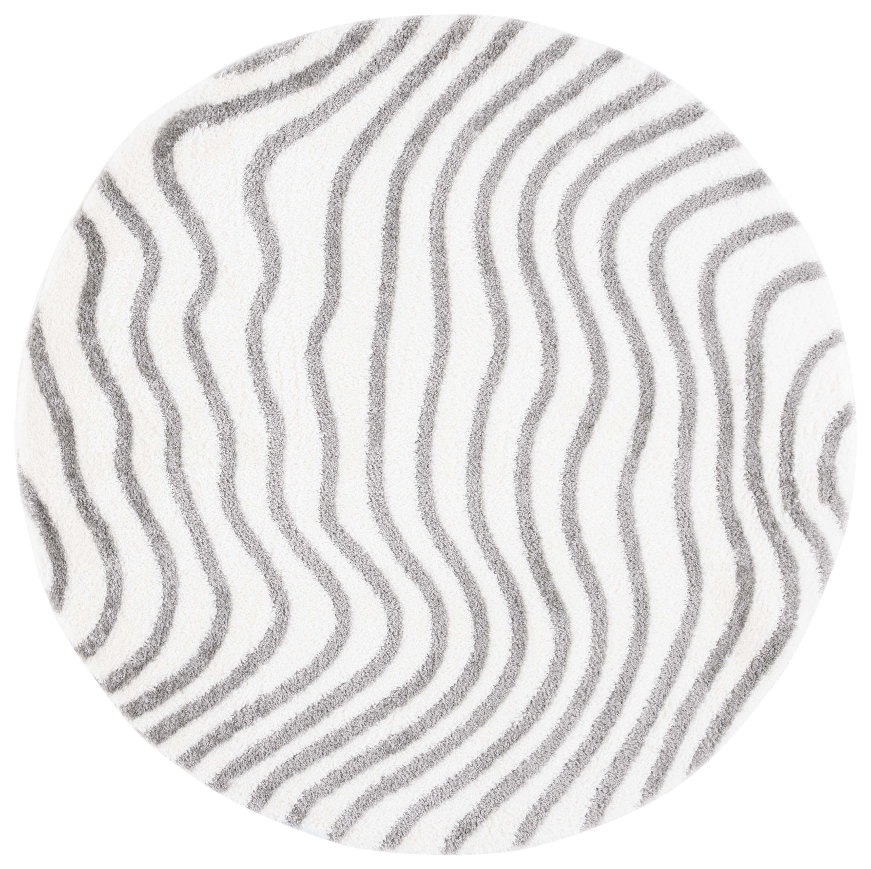 SAFAVIEH Tahoe Kuzman Abstract Shag Area Rug, Ivory/Gray, 6'7" x 6'7" Round
