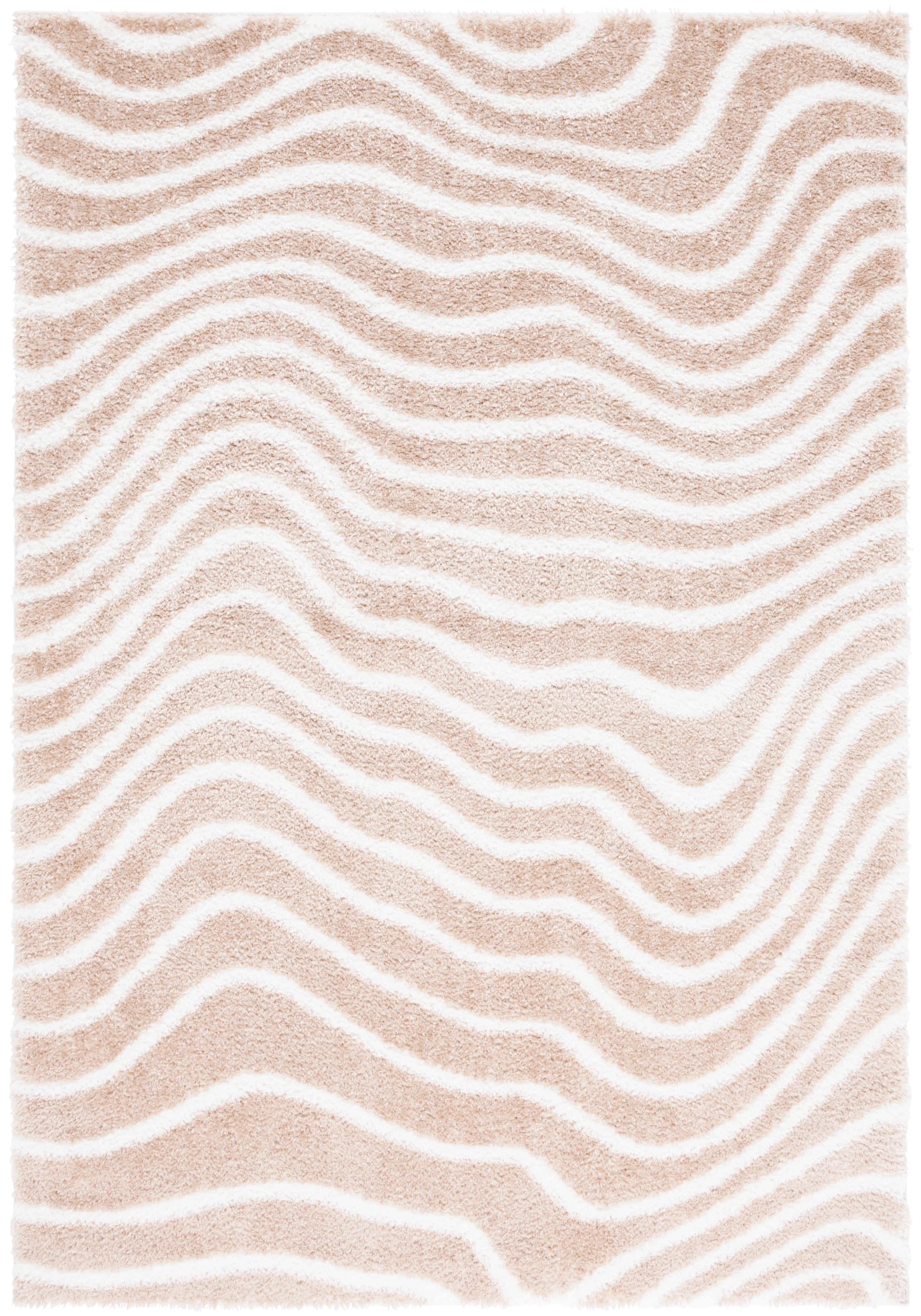 Gold and Ivory Striped Shag Area Rug, 4' x 6'