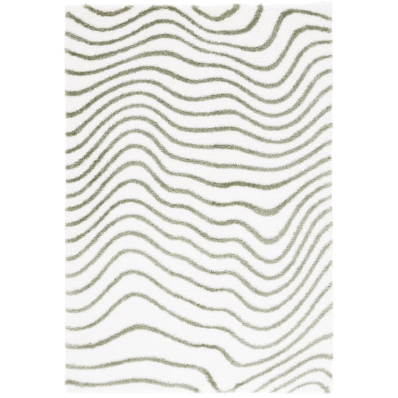 SAFAVIEH Tahoe Kuzman Striped Shag Area Rug, Ivory/Green, 5' x 7'