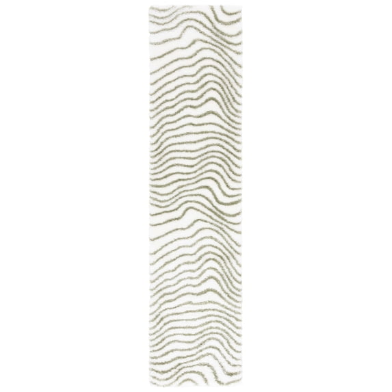 SAFAVIEH Tahoe Kuzman Striped Shag Runner Rug, Ivory/Green, 2' x 8'