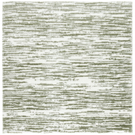 SAFAVIEH Tahoe Leann Distressed Shag Area Rug, Ivory/Green, 6'7" x 6'7" Square