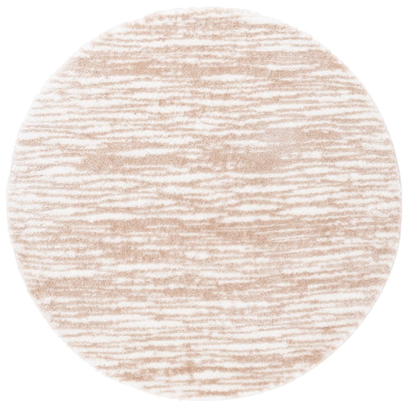 SAFAVIEH Tahoe Leann Solid Shag Area Rug, Ivory/Gold, 6'7" x 6'7" Round