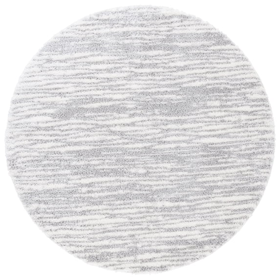 SAFAVIEH Tahoe Leann Solid Shag Area Rug, Ivory/Gray, 6'7" x 6'7" Round