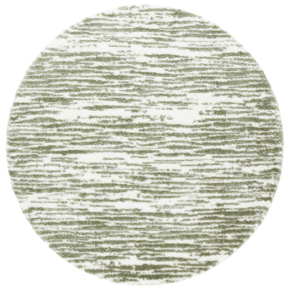 SAFAVIEH Tahoe Leann Solid Shag Area Rug, Ivory/Green, 6'7" x 6'7" Round